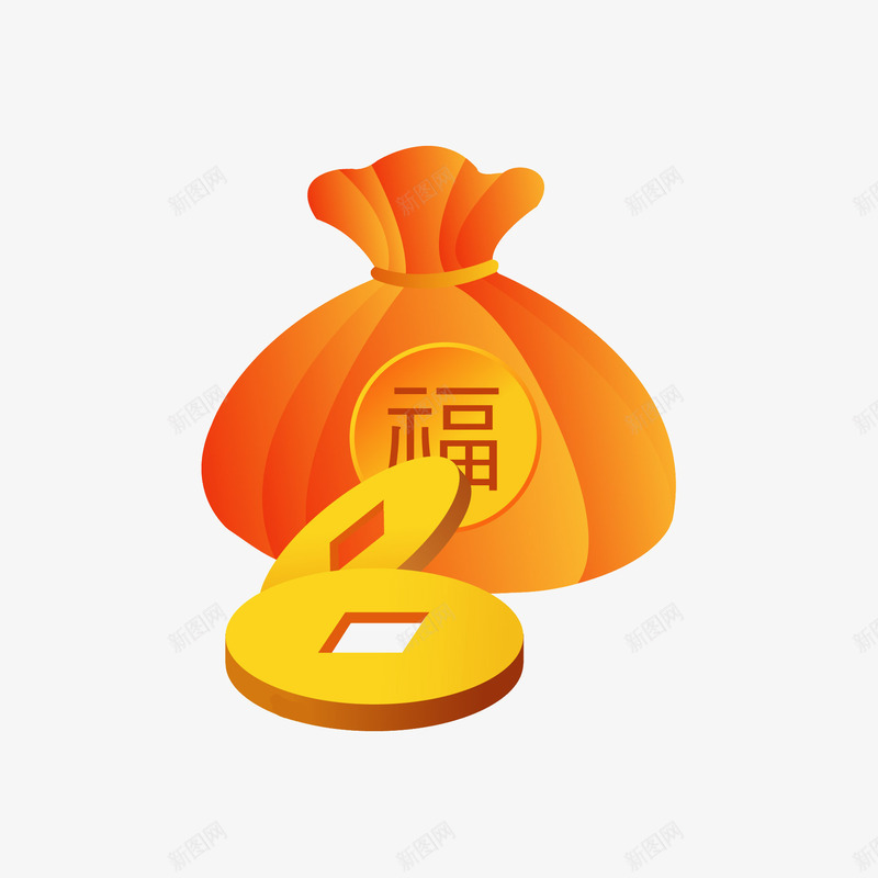 金币png免抠素材_新图网 https://ixintu.com 福袋 金币 金黄色 钱袋子