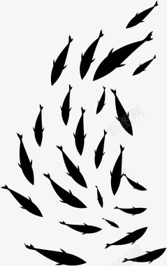 黑色扁平游动鱼群图标图标