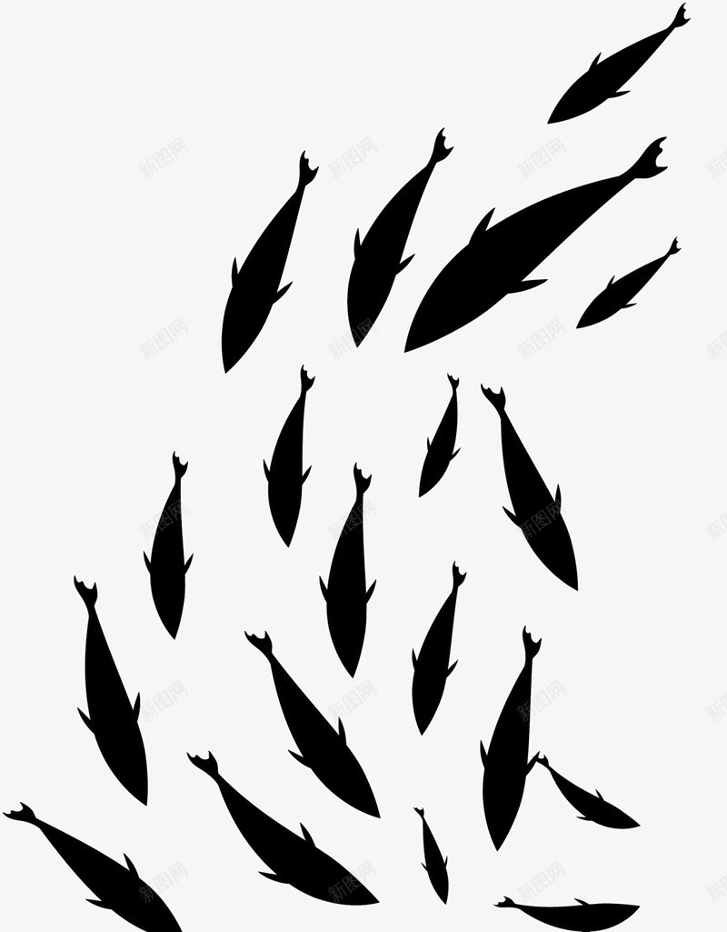 黑色扁平游动鱼群图标png_新图网 https://ixintu.com 6月8号 世界海洋日 大海 游动鱼群 自然 黑色海鱼