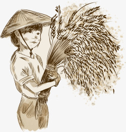 农民米穗稻田里手抱稻穗的少女高清图片