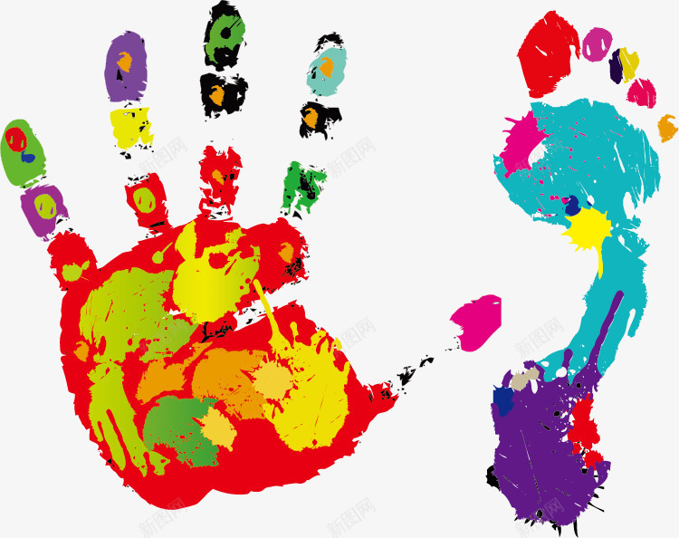 涂鸦png免抠素材_新图网 https://ixintu.com 创意 平面设计 彩色涂鸦 手掌 水彩 油漆 脚印