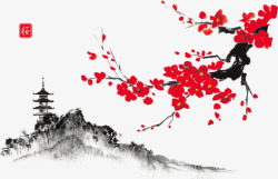 古寺中国风海报矢量图高清图片
