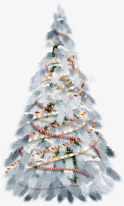 橙色花纹背景白色绸带圣诞树高清图片