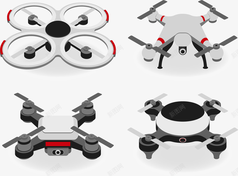 手绘无人机png免抠素材_新图网 https://ixintu.com 卡通 四台无人机 手绘 无人机 装饰 飞行器 高科技