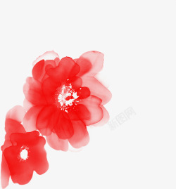 水墨红色花卉传统贺卡素材