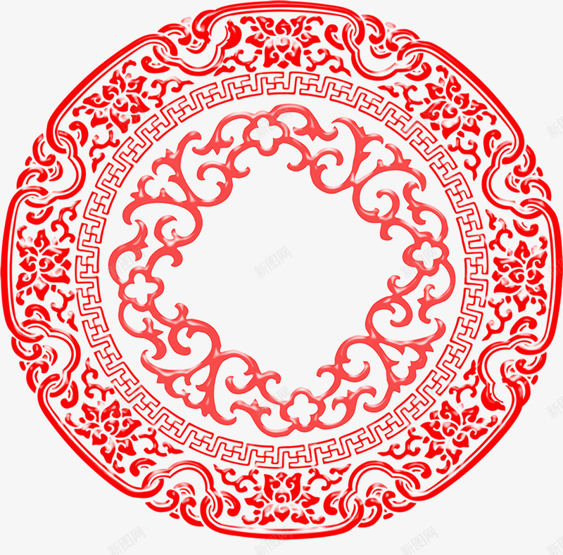 传统圆环png免抠素材_新图网 https://ixintu.com 古风 圆形 红色 线条 花朵 花纹