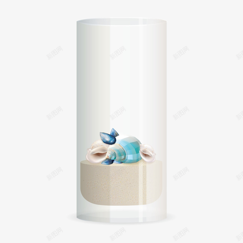 杯子里的海螺png免抠素材_新图网 https://ixintu.com 不规则 手绘 沙子 海螺 玻璃杯 简图 蓝色的 贝壳