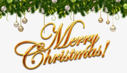 金属牛角饰品金色圣诞快乐海报标题字高清图片