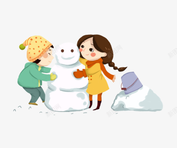 卡通手绘堆雪人的孩子们png免抠素材_新图网 https://ixintu.com 冬天 卡通手绘堆雪人的孩子们 堆雪人 手绘堆雪人的孩子 雪人