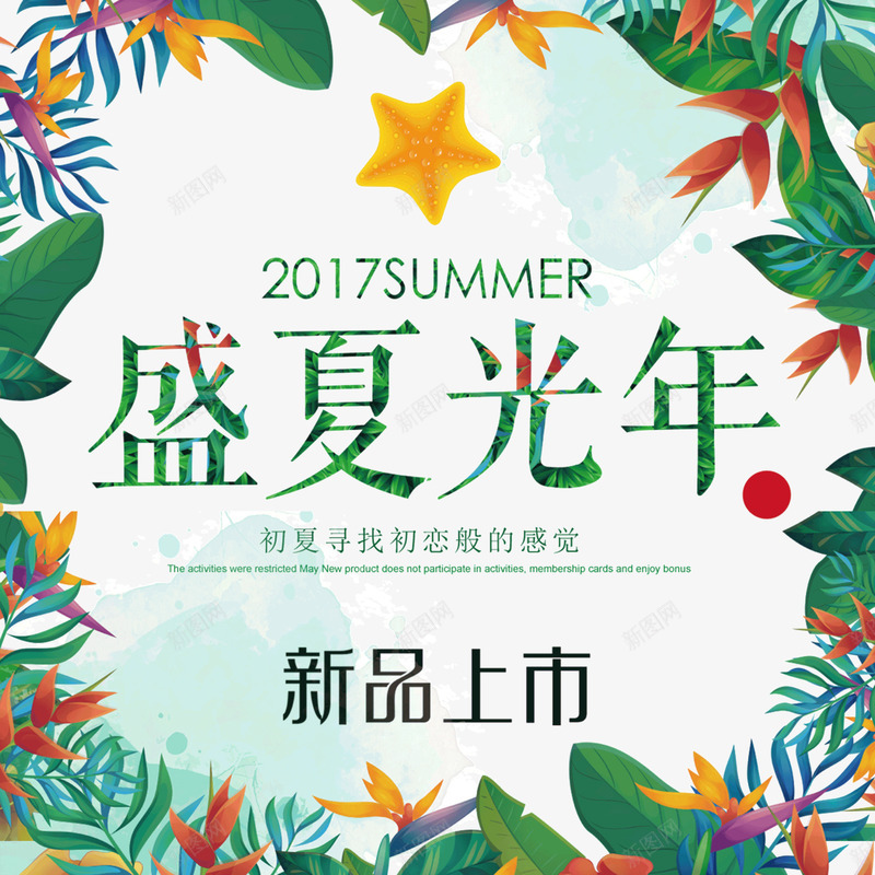 盛夏光年png免抠素材_新图网 https://ixintu.com 叶子 夏天 彩绘 新品上市 盛夏光年 花卉