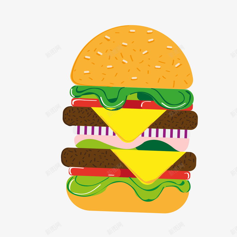 创意汉堡包美食png免抠素材_新图网 https://ixintu.com 卡通汉堡包 美食 背景装饰