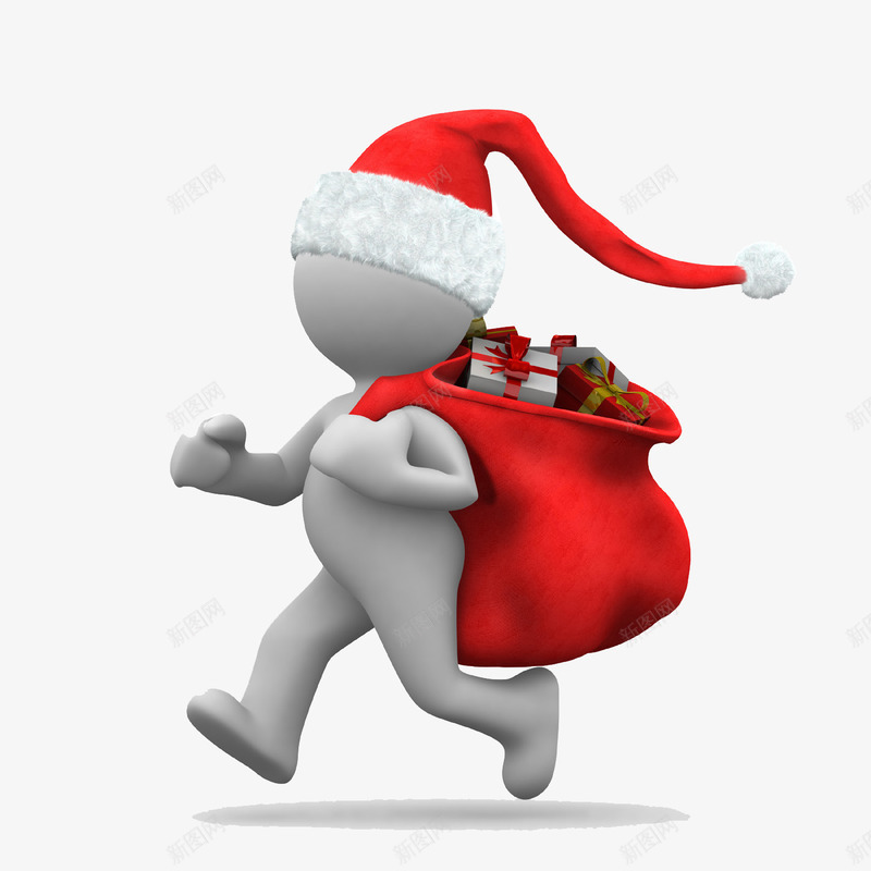 送圣诞礼物的白色小人png免抠素材_新图网 https://ixintu.com 3D人物素材 圣诞礼物 圣诞节 圣诞袋 白色3D小人 白色小人偶