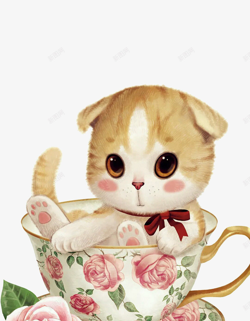 扎红领结的小猫咪png免抠素材_新图网 https://ixintu.com 卡通 咖啡杯 猫咪