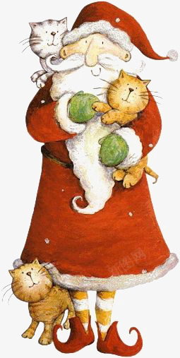 卡通圣诞老人png免抠素材_新图网 https://ixintu.com 儿童插画 冬天 圣诞老人 圣诞节 宠物 水彩 猫咪 童话