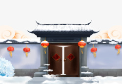 挂红灯笼的房子卡通中国风春节房子高清图片