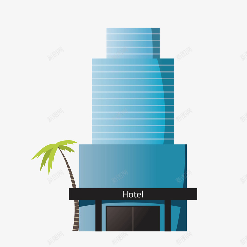 蓝色楼房png免抠素材_新图网 https://ixintu.com 商务 宾光 建筑 椰子树 纹理 绿色 蓝色 酒店