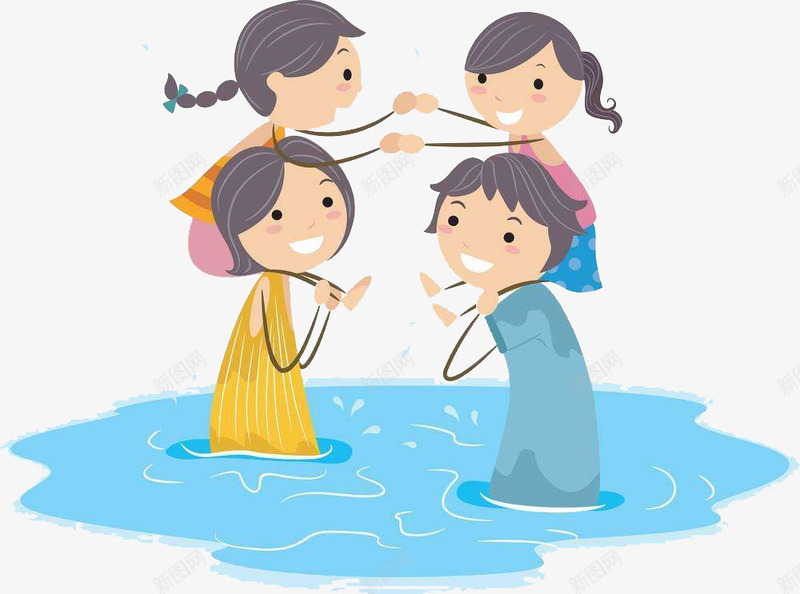家庭在水里玩耍照片png免抠素材_新图网 https://ixintu.com 卡通 可爱 和谐 大人 家庭照片 小孩 幸福 开心 手绘 水池