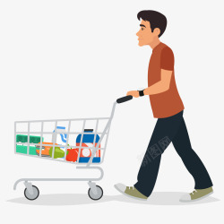 男士推着购物车插画男士超市购物插画矢量图高清图片