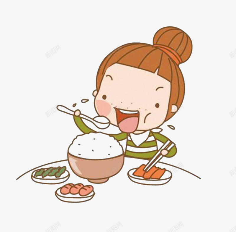 卡通可爱吃饭女孩png免抠素材_新图网 https://ixintu.com 吃饭 吃饭表情 坐在餐桌前 外卖 小女孩