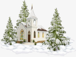 被雪覆盖的建筑房屋卡通手绘房屋雪树高清图片