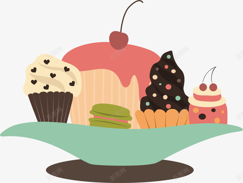 水彩糕点拼盘png免抠素材_新图网 https://ixintu.com 卡通手绘 甜食 盘子 粉色 美食 蛋糕 食物