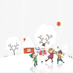 冰天雪地房屋冬季小朋友玩耍高清图片