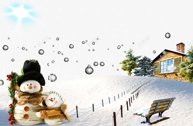 美丽的雪中风景png免抠素材_新图网 https://ixintu.com 冬天风景 房子 雪 雪人 雪地 雪景 飞雪