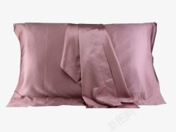 简单枕头豆粉色丝绸床上用品高清图片