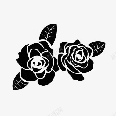 情人节花卉黑色玫瑰花剪影图标图标
