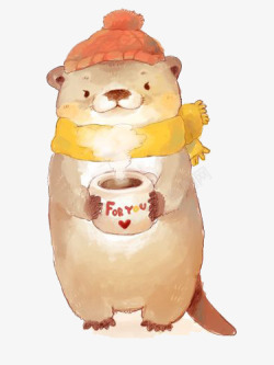 温暖的帽子水彩小熊高清图片