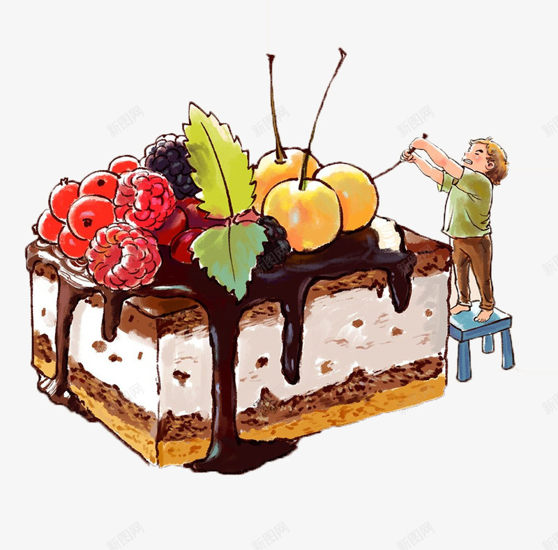 卡通吃蛋糕男孩png免抠素材_新图网 https://ixintu.com png 椅子 水果 男孩 素材 蛋糕