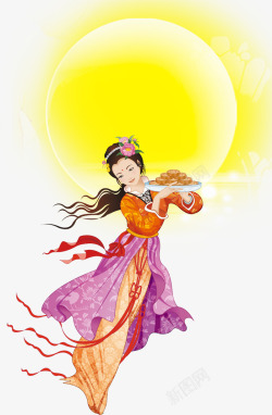 中秋节黄色月亮美女素材