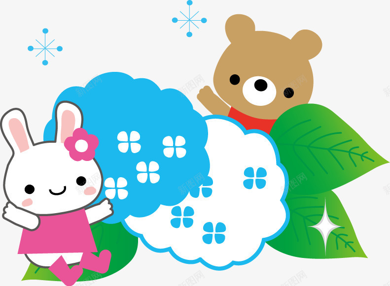 卡通小熊和小兔子png免抠素材_新图网 https://ixintu.com 下雪 冬天 卡通 小兔子 小熊