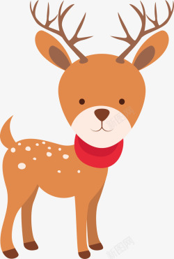 冬天小鹿带着红围巾的可爱梅花鹿高清图片