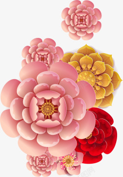 中国风立体剪纸花卉装饰图案矢量图素材