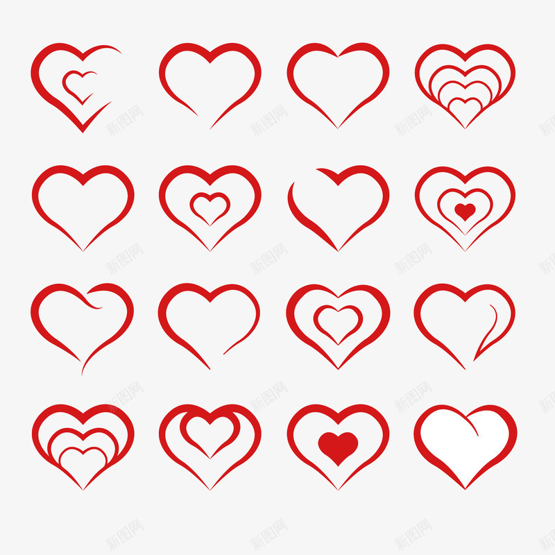16款创意爱心图标矢量图ai_新图网 https://ixintu.com 创意爱心 红色爱心 矢量图