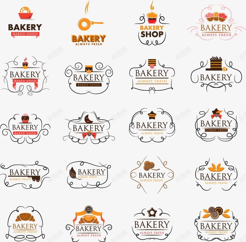 烘培食品标签png免抠素材_新图网 https://ixintu.com 烘培 牛角面包 甜甜圈 蛋糕 面包 食品