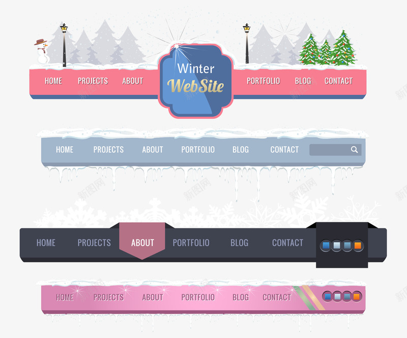 圣诞节导航栏矢量图eps免抠素材_新图网 https://ixintu.com 冬天 圣诞节 菜单栏 路灯 雪 矢量图