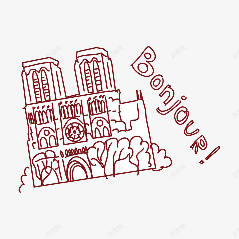 bonjourpng免抠素材_新图网 https://ixintu.com 卡通风格 涂鸦 线描 线条涂鸦巴黎 著名建筑