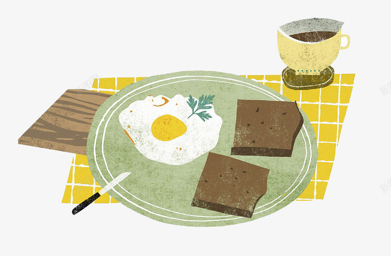 营养丰富的早餐png免抠素材_新图网 https://ixintu.com 卡通手绘 咖啡 巧克力面包 煎鸡蛋 爱心早餐 营养