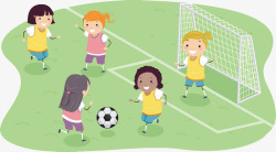 踢足球女孩卡通插图草地上踢足球的可爱女孩高清图片