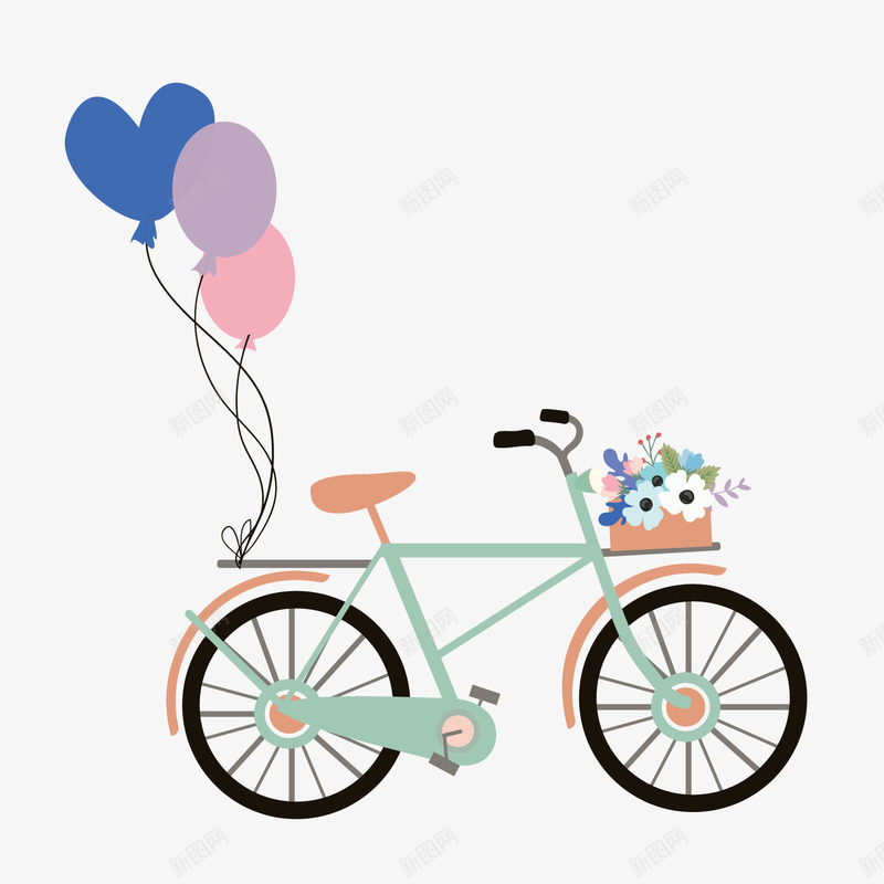 卡通自行车后座的气球png免抠素材_新图网 https://ixintu.com 交通工具 单车 婚庆装饰 气球 背景装饰 自行车