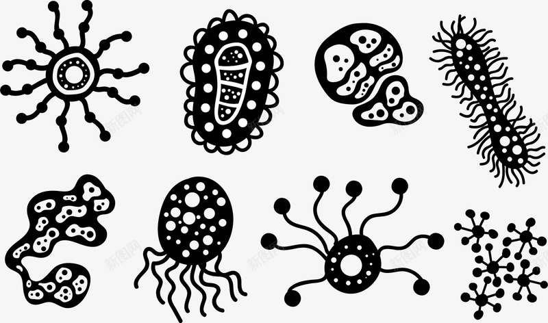 黑色多细胞png免抠素材_新图网 https://ixintu.com 微生物 显微镜 真菌 细菌 群体 菌群 黑色多细胞
