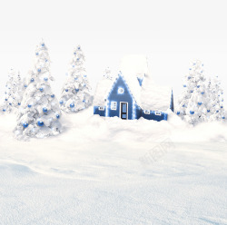 蓝色景色挂满雪的圣诞树高清图片
