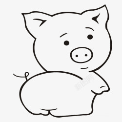 简洁胖猪回头猪简笔画图标高清图片