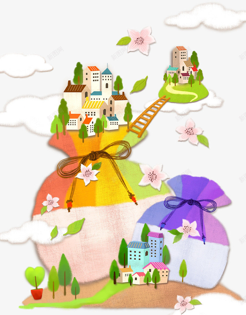 福袋png免抠素材_新图网 https://ixintu.com 卡通 卡通的童话世界免费下载 建筑 房子 福袋 童话