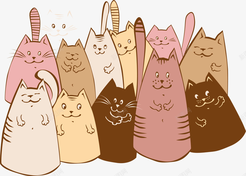 一群卡通猫咪png免抠素材_新图网 https://ixintu.com 一群猫咪 卡通猫咪 可爱猫咪 呆萌猫咪 坐着 开心