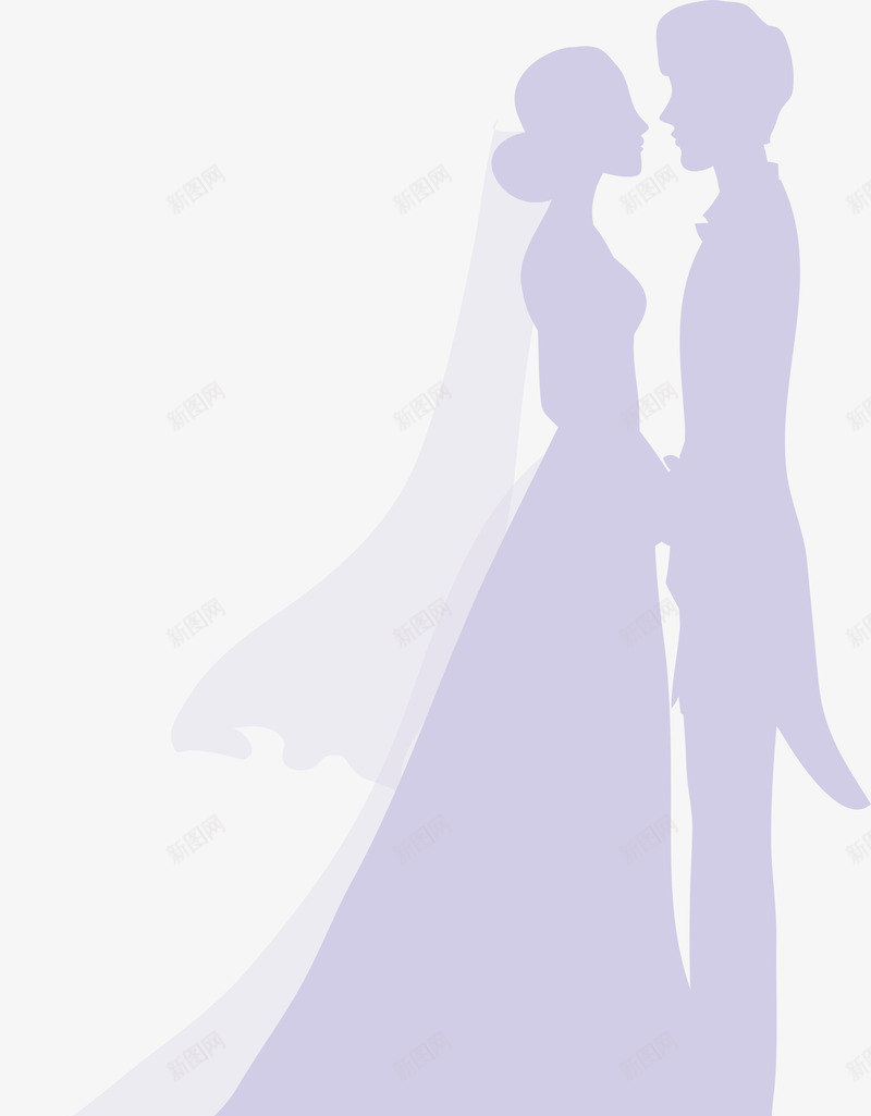 结婚剪影png免抠素材_新图网 https://ixintu.com AI 卡通 婚纱 手绘 新郎新娘 浪漫 紫色 结婚