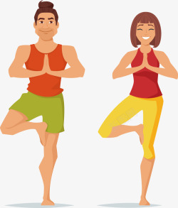 练习瑜伽的男士和女士矢量图素材