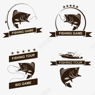 4款精致钓鱼标志矢量图图标图标